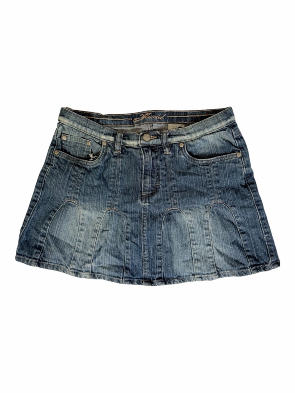 Vintage Mudd Denim Mini Skirt Y2K Patch Panel Low Rise Distressed
